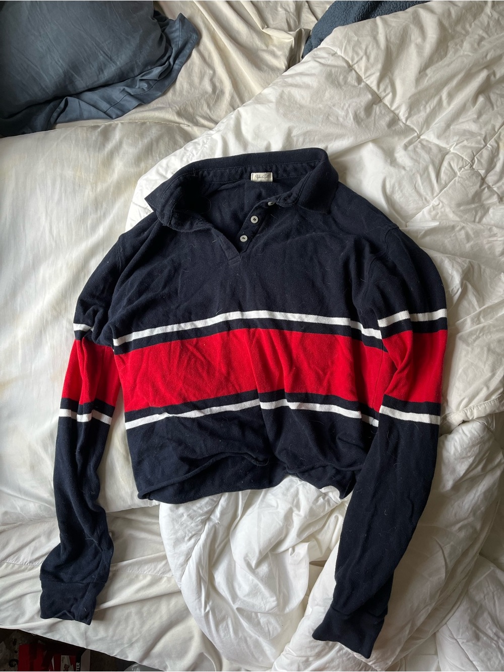 Navy and Red Striped cropped Collared top